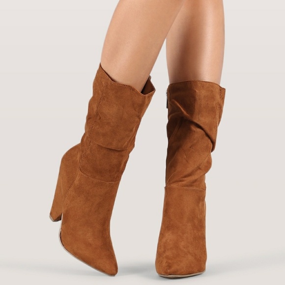 Sparkle by Melanie Boutique Shoes - Chestnut Brown Suede Cone Heel Boots